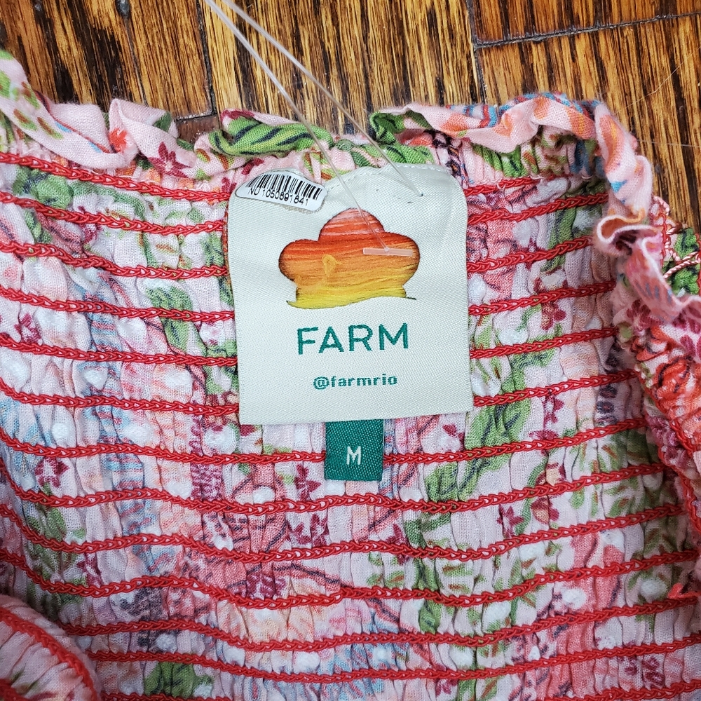 Farm Río Anthropologie Maxi Dress Macaw Flight Smocked Top Pink Midium - Picture 11 of 16